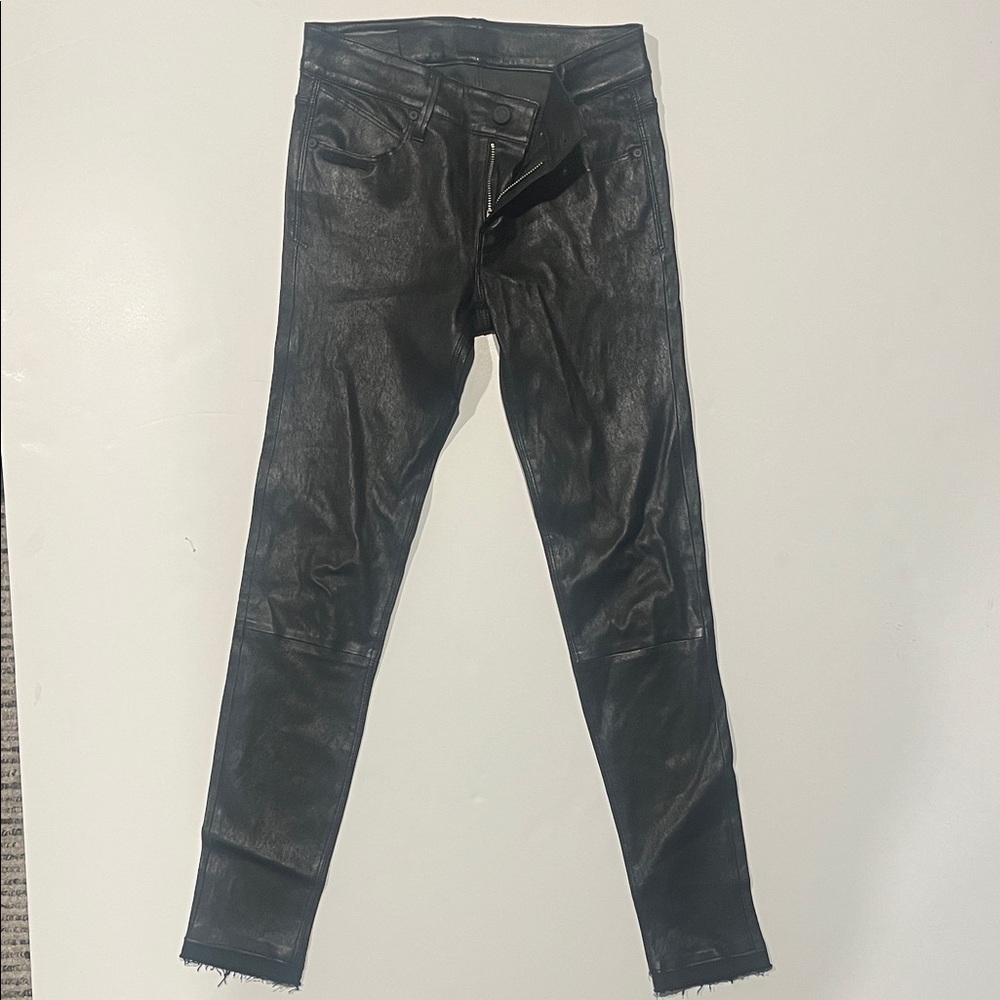 RTA Black Lambskin Leather Straight Leg Pant